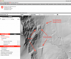 Das Oberflächenrelief beim Bergwerk Riedhof. (map.geo.admin.ch)
